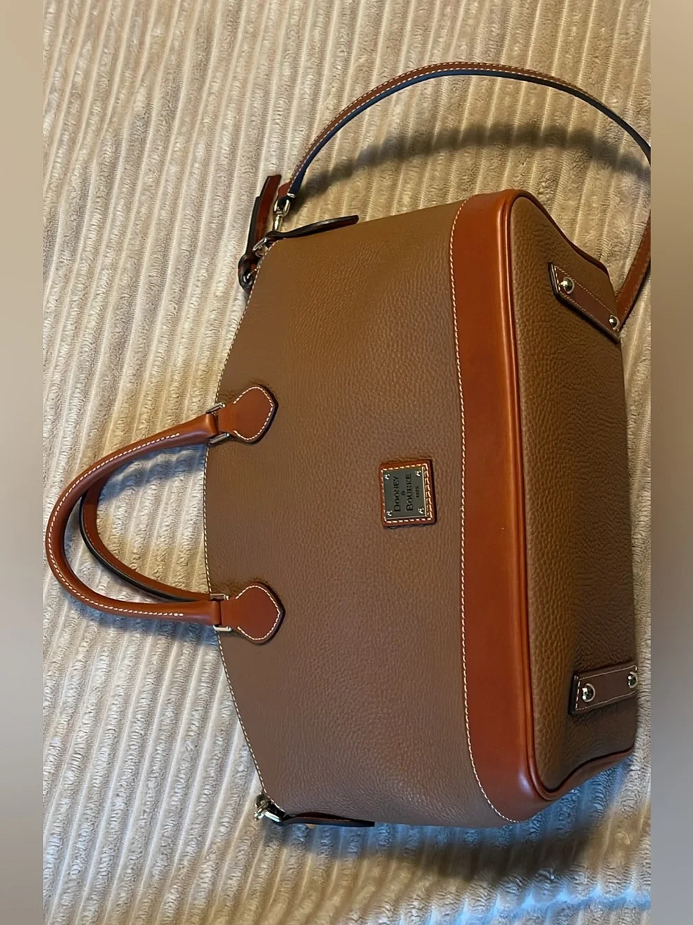 Dooney & Bourke Pebble Leather Tote in Brown and Chestnut Trim